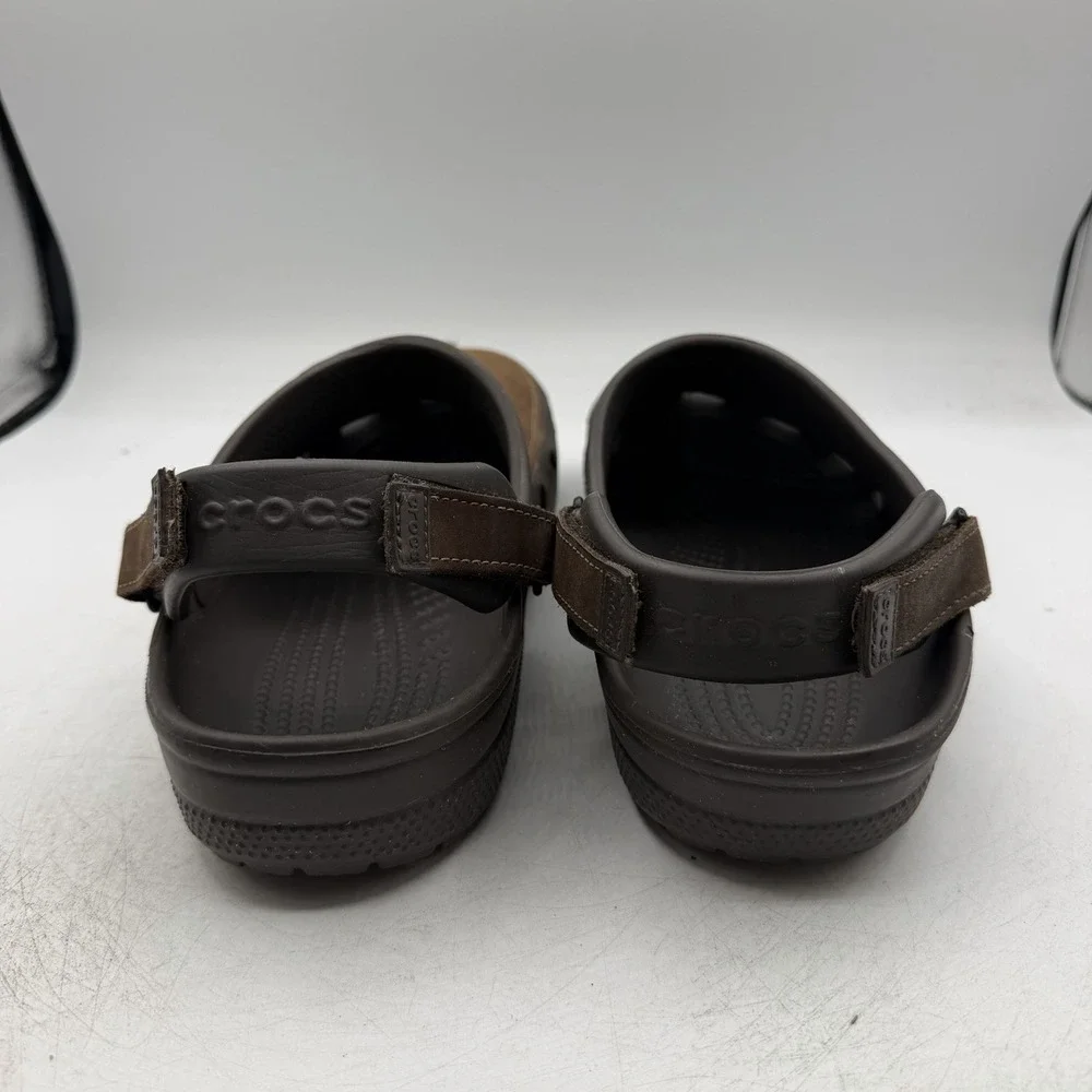 Crocs Yukon Mesa Clog Mens Sz 9 Espresso Brown Leather Adjustable Strap Shoes